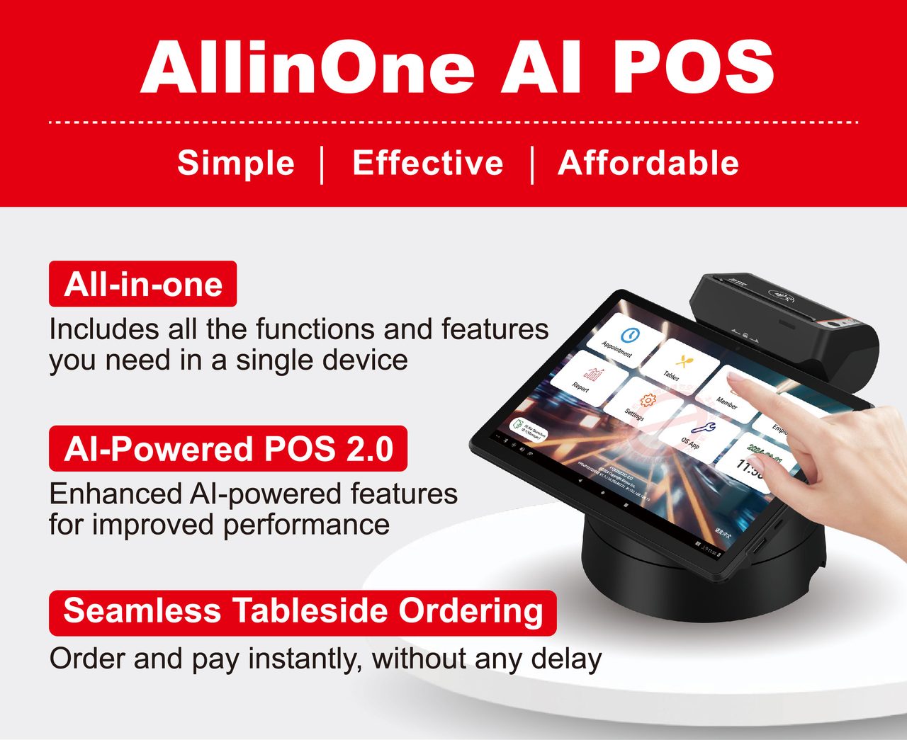 KPOS AllinOne AI POS — un dispositivo todo en uno con pago integrado y pedido en mesa