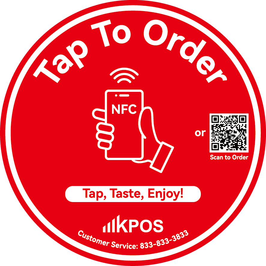KPOS Tap To Order sticker — tap with NFC or scan the QR code to order